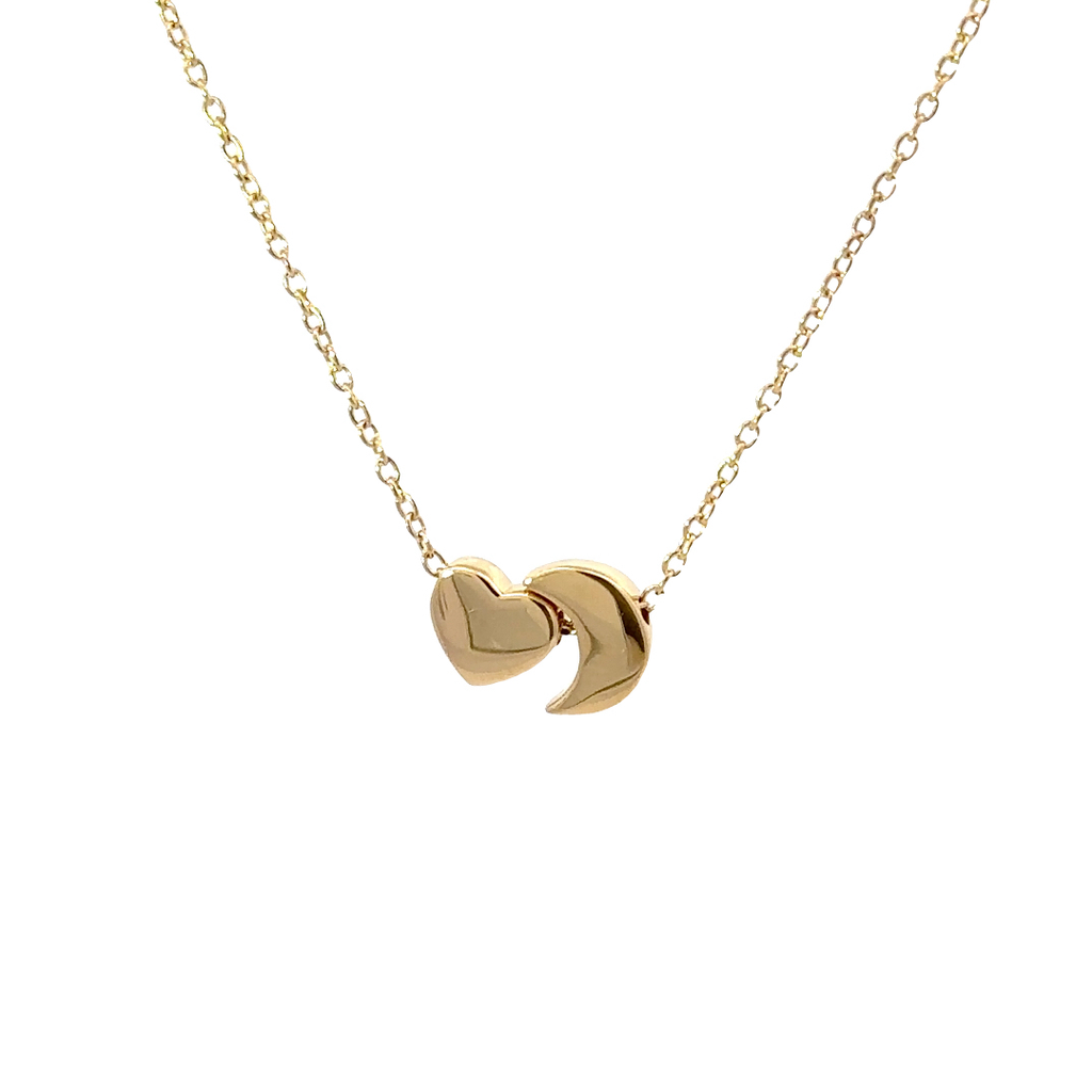 Petals "Love You" Silver Moon & Heart Necklace