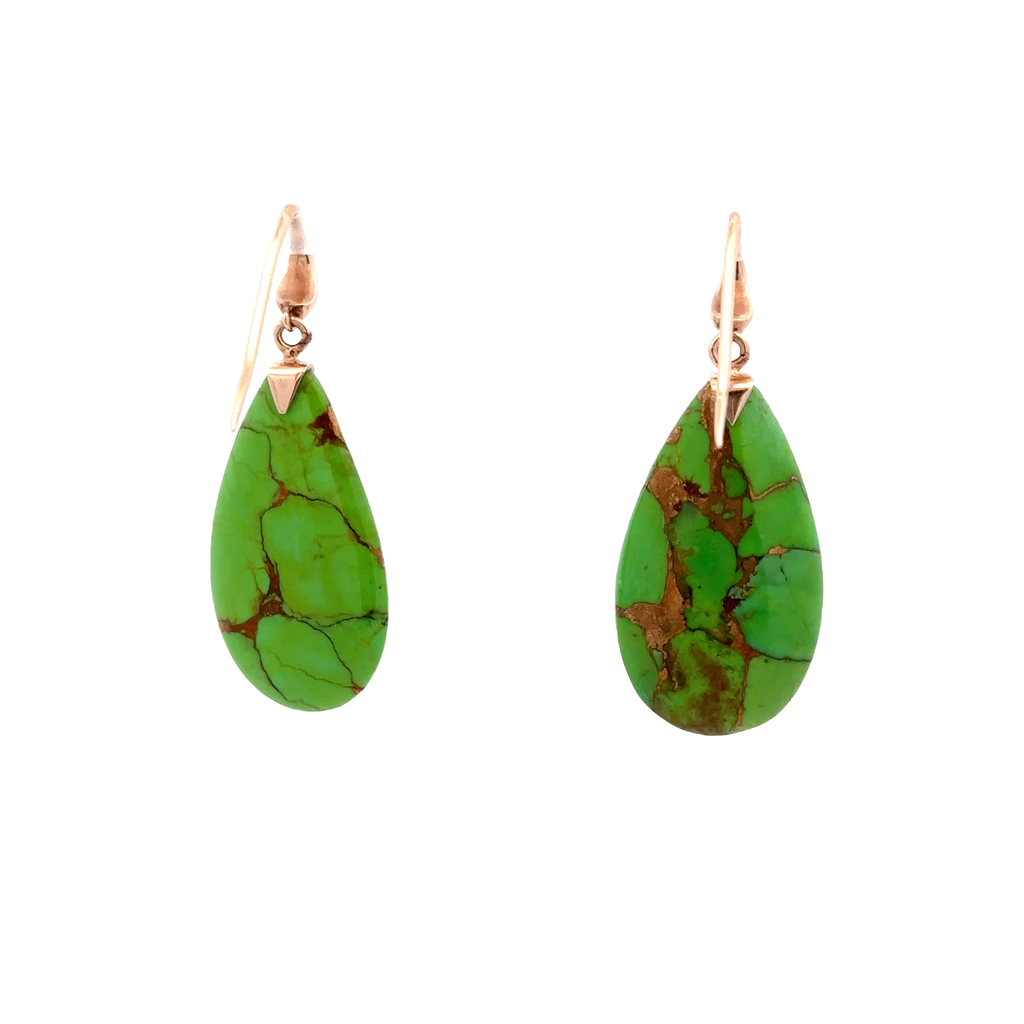 9k YG turquoise Green Earrings
