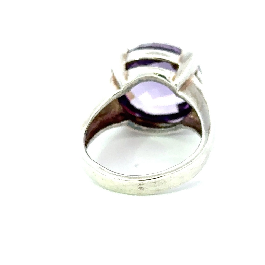 Amethyst with checkerboard cut ring in sterling silver