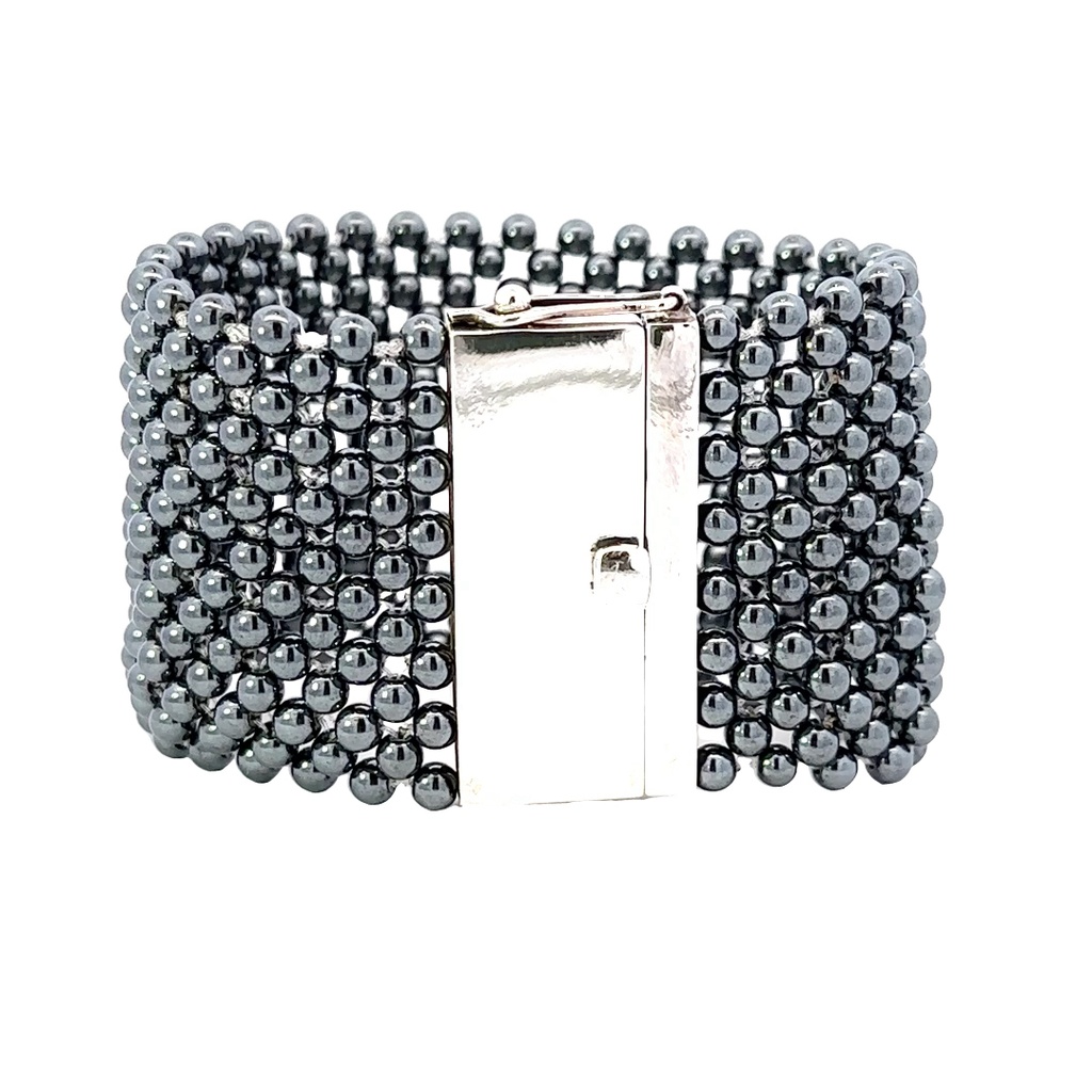 Hematite Beaded Bracelet With Sterling Silver Clasp