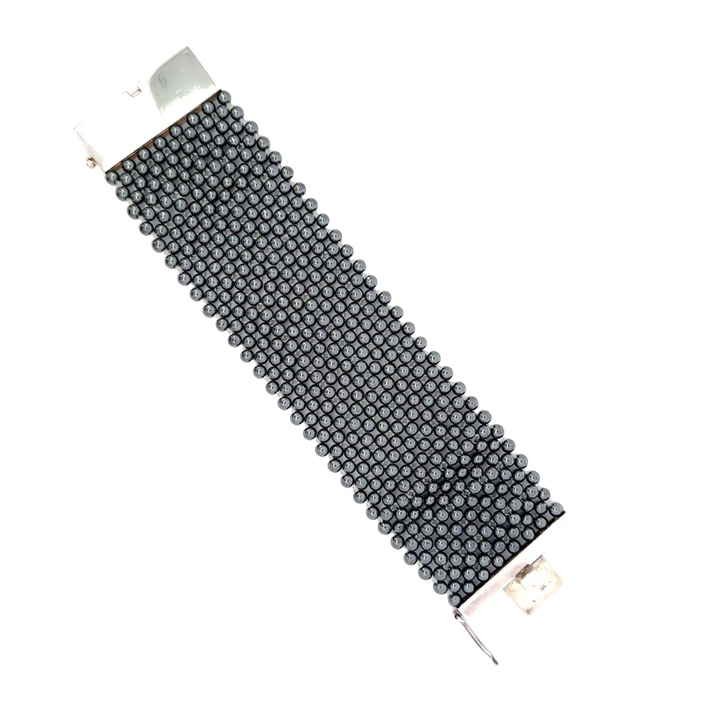 Hematite Beaded Bracelet With Sterling Silver Clasp