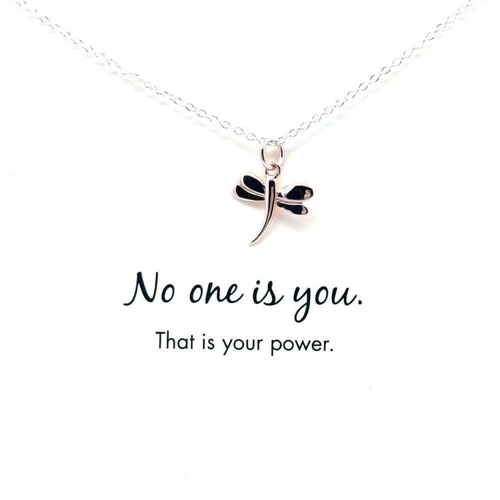 Petals "No One is You" Dragonfly Silver Necklace