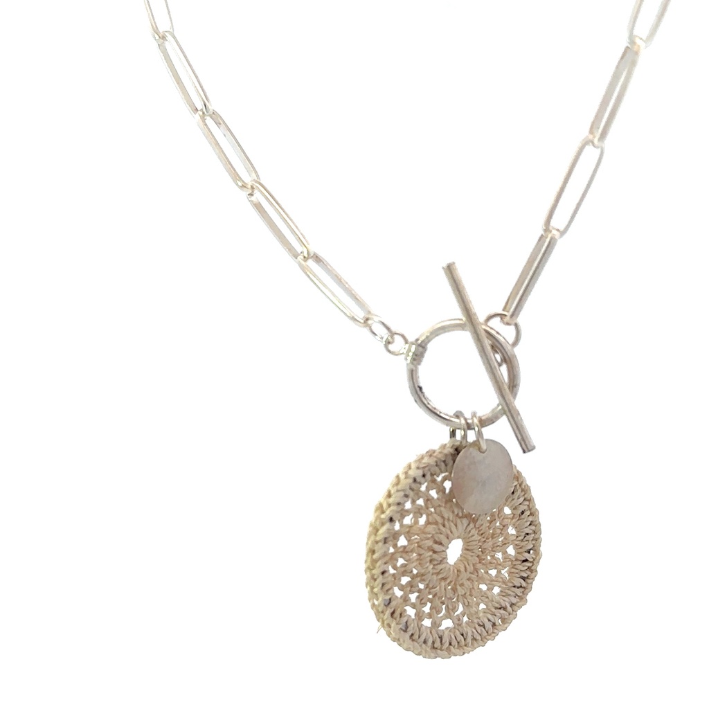 Sterling Silver With A Natural Fibre Bilum Disc