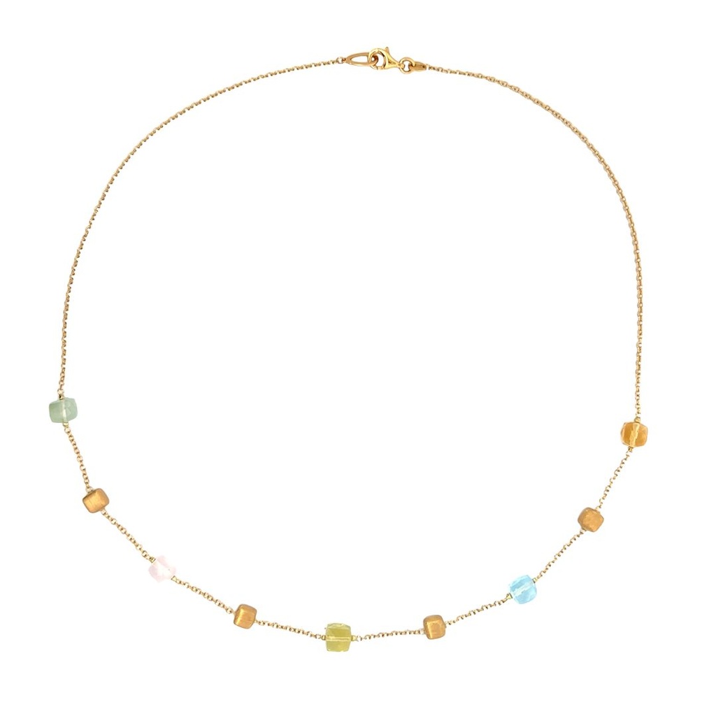 Cube Multi Gemstone Necklace On 18K Gold