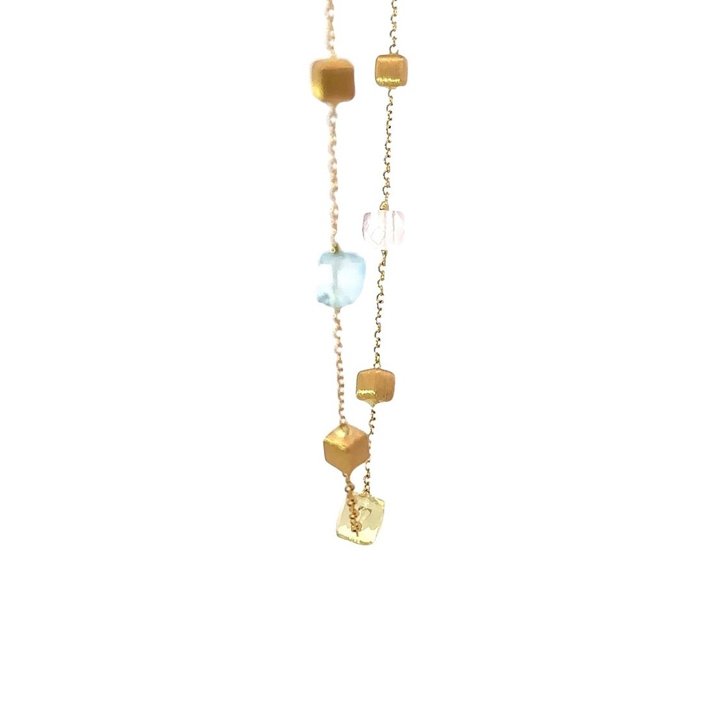 Cube Multi Gemstone Necklace On 18K Gold