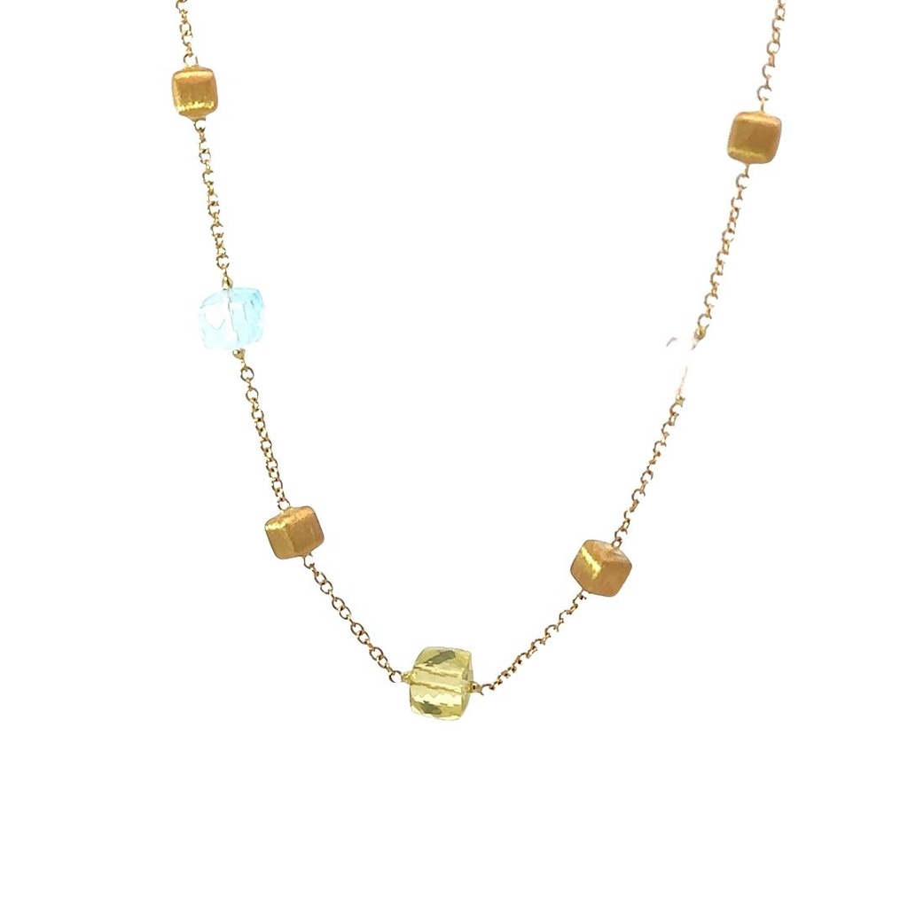 Cube Multi Gemstone Necklace On 18K Gold