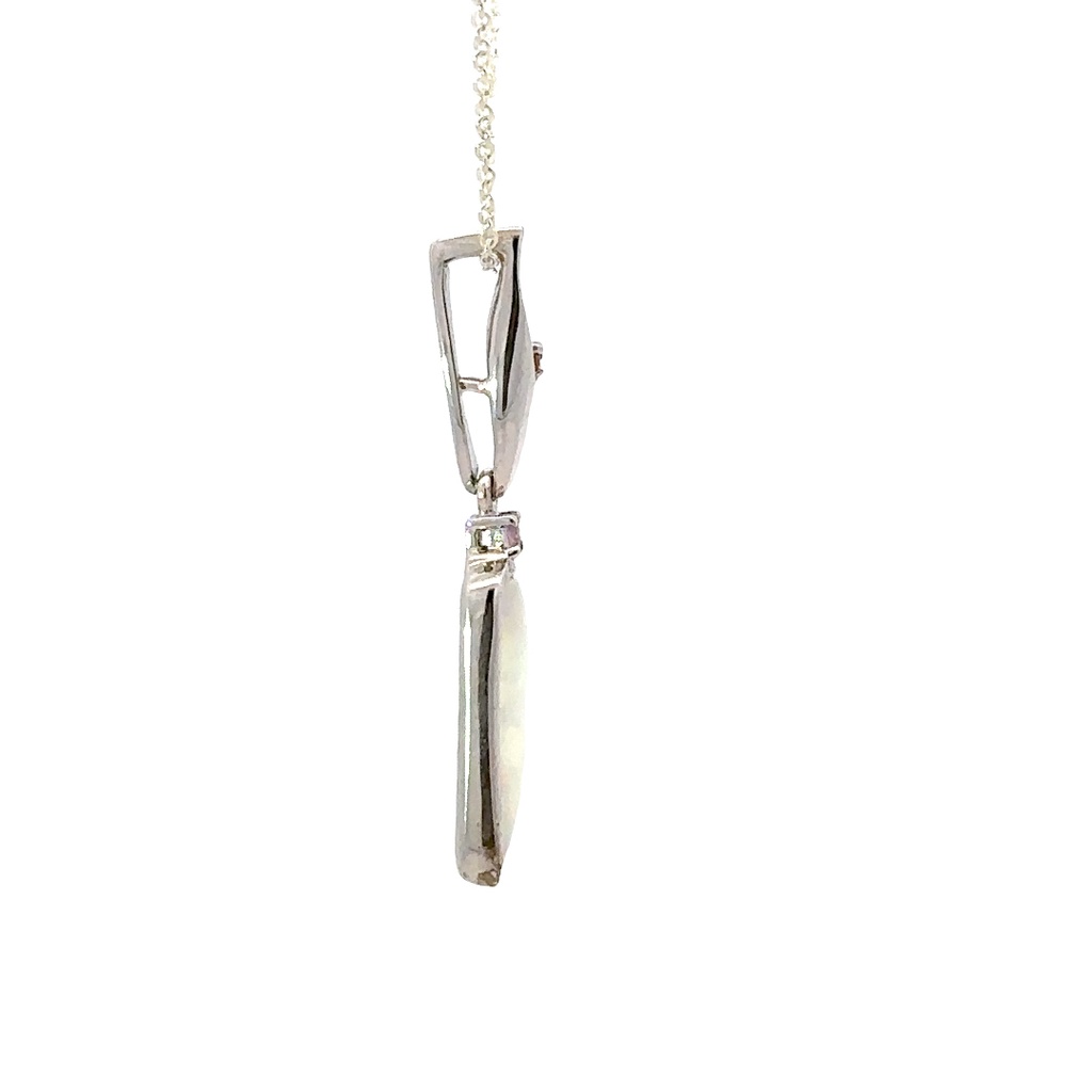 Elegant Solitaire White Gemstone Pendant in Silver