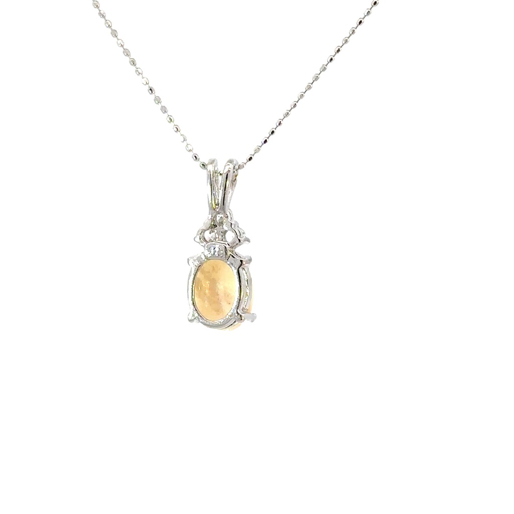 Elegant Yellow Opal & Cubic Pendant in Sterling Silver