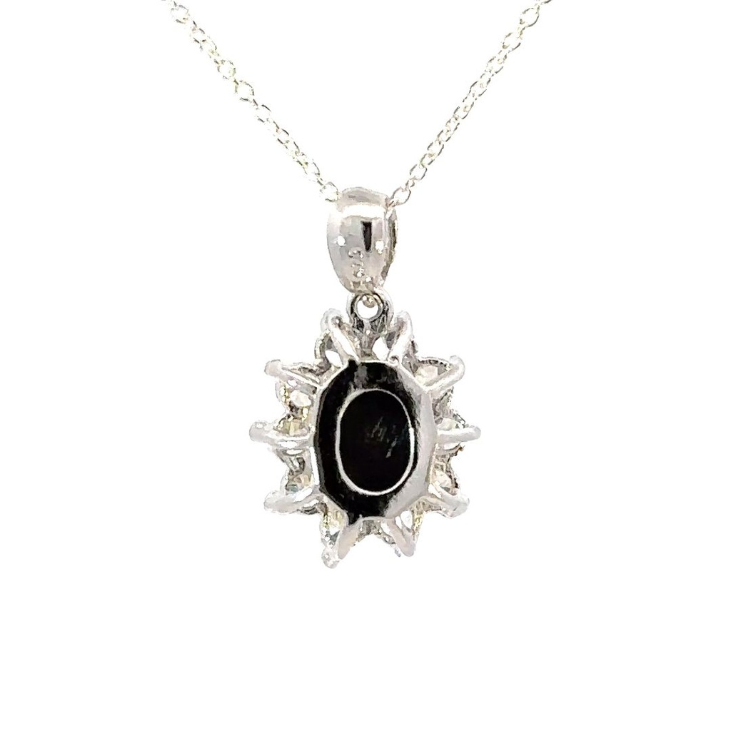 Elegant Opal & Cubic Halo Pendant in Sterling Silver