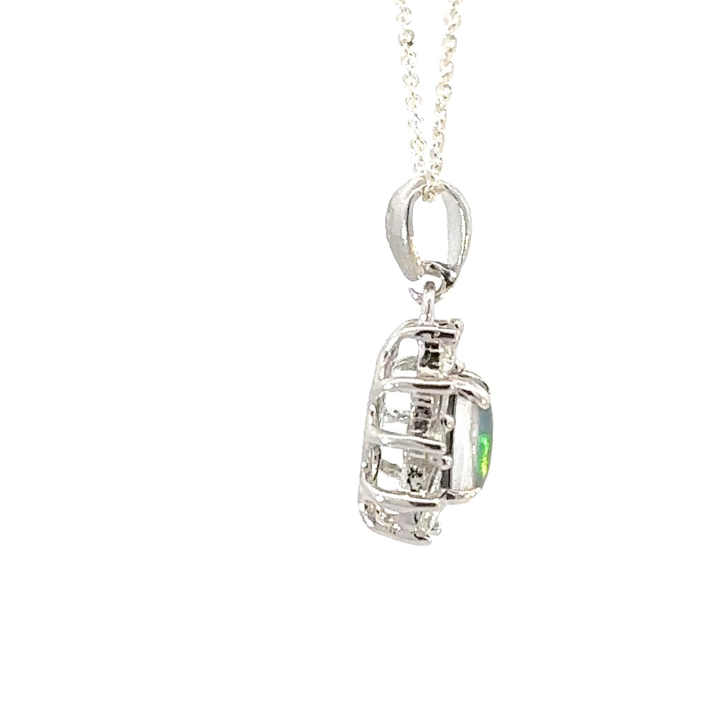 Gleaming Enchantment: Radiant Green Fire Opal Pendant with Sparkling Diamond Halo