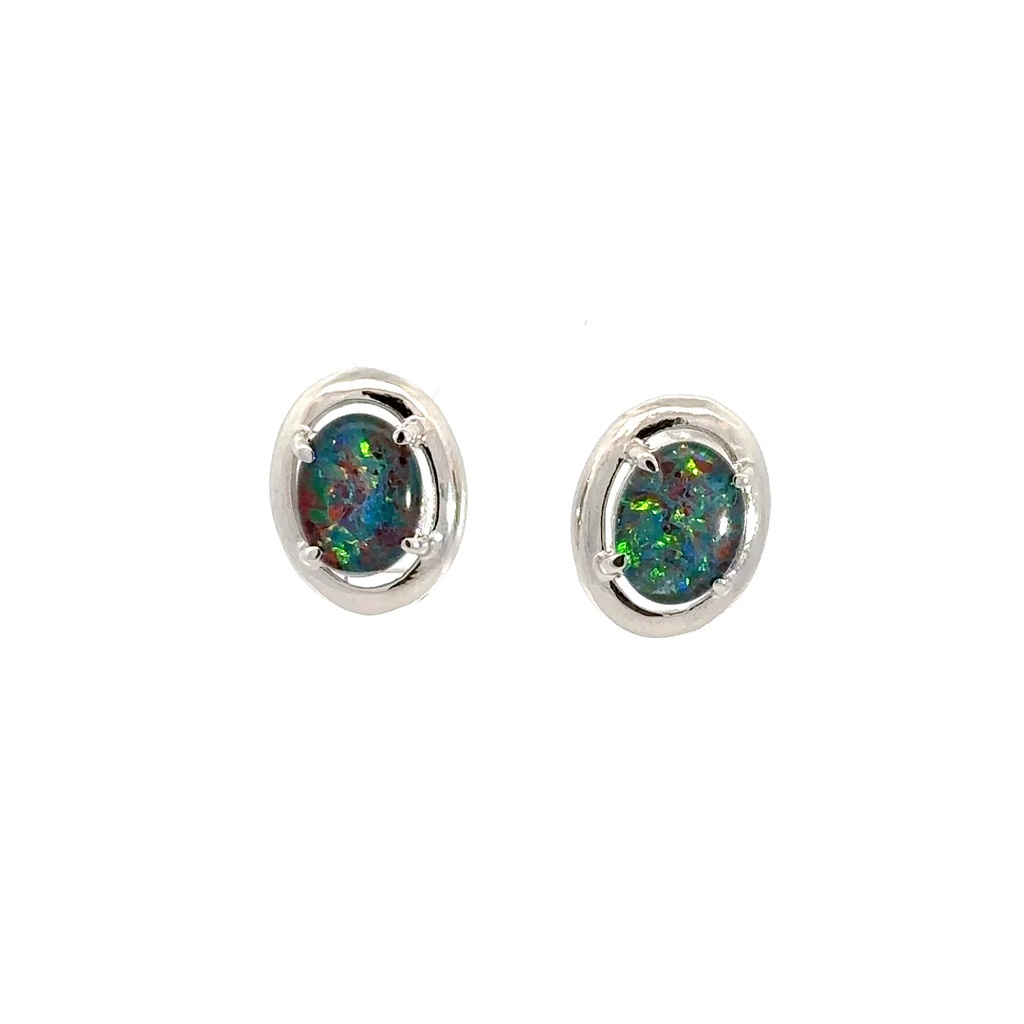 Sterling Silver Bezel Triplet Opal Earrings
