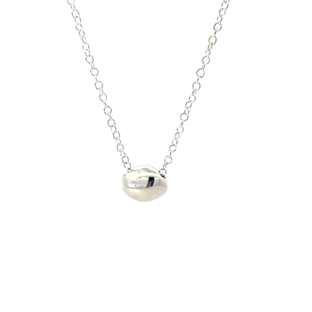 Silver Necklace With Silver Pebble Pendant