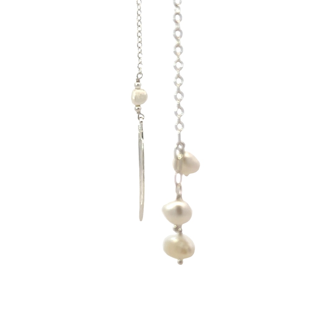Sterling Silver Lariat With Pearls & Feather