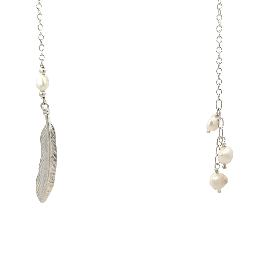 Sterling Silver Lariat With Pearls & Feather