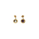 Charoite Stone Drop Earrings In Yellow Gold