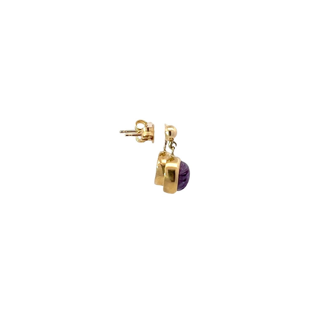 Charoite Stone Drop Earrings In Yellow Gold