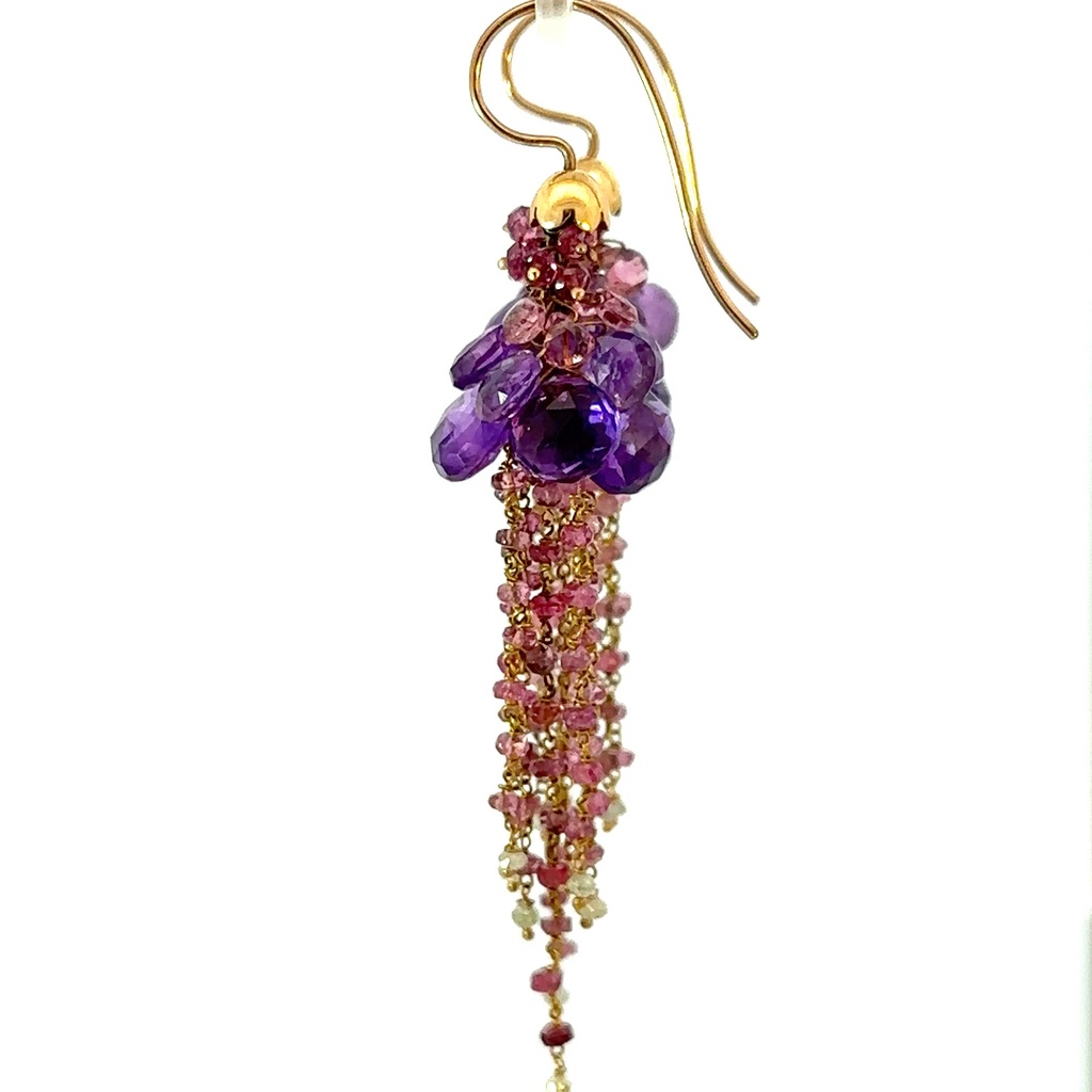 Amethyst & Tourmaline Drop Earrings In 18K Rose Gold