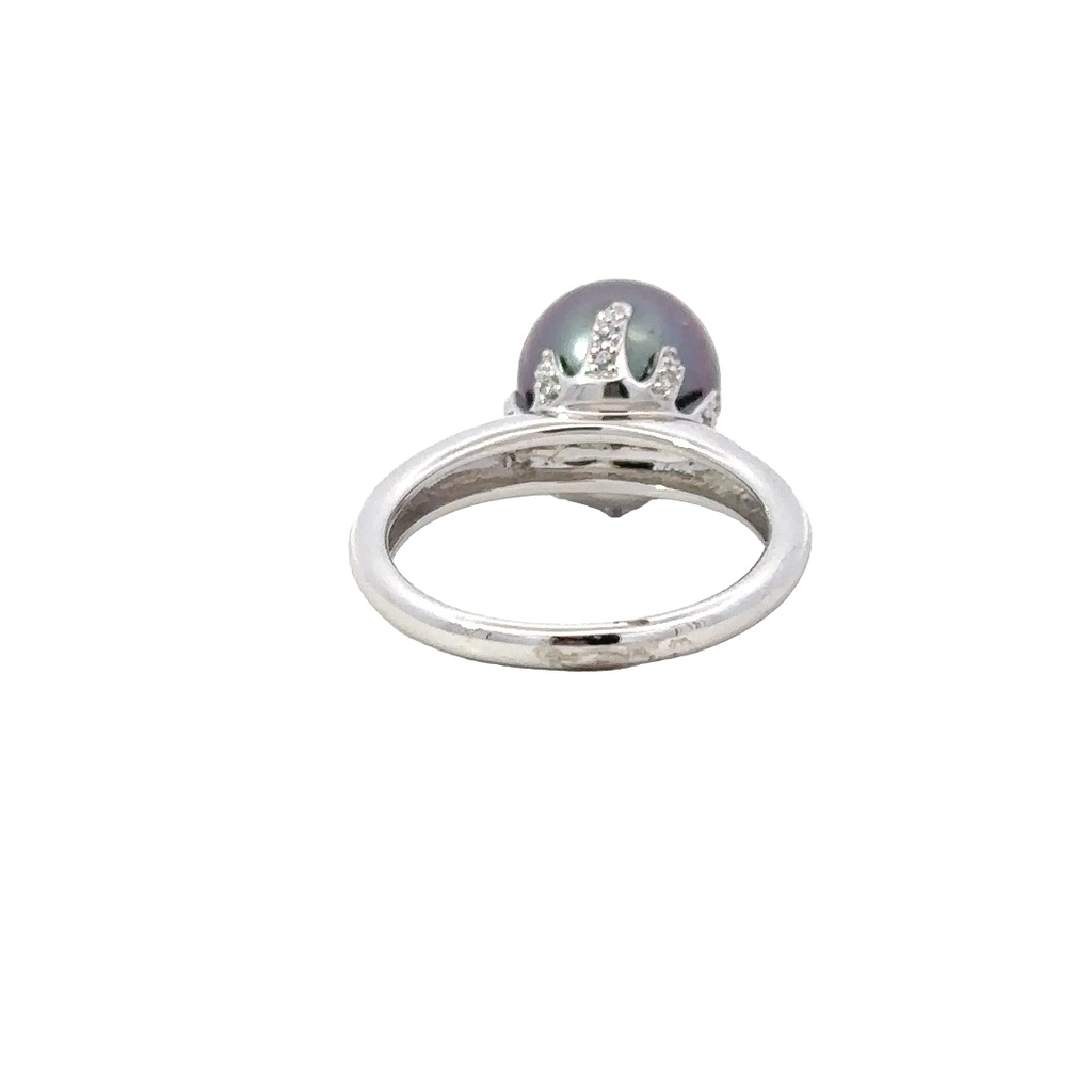 Tahitian Pearl & Diamond Ring In 18K White Gold