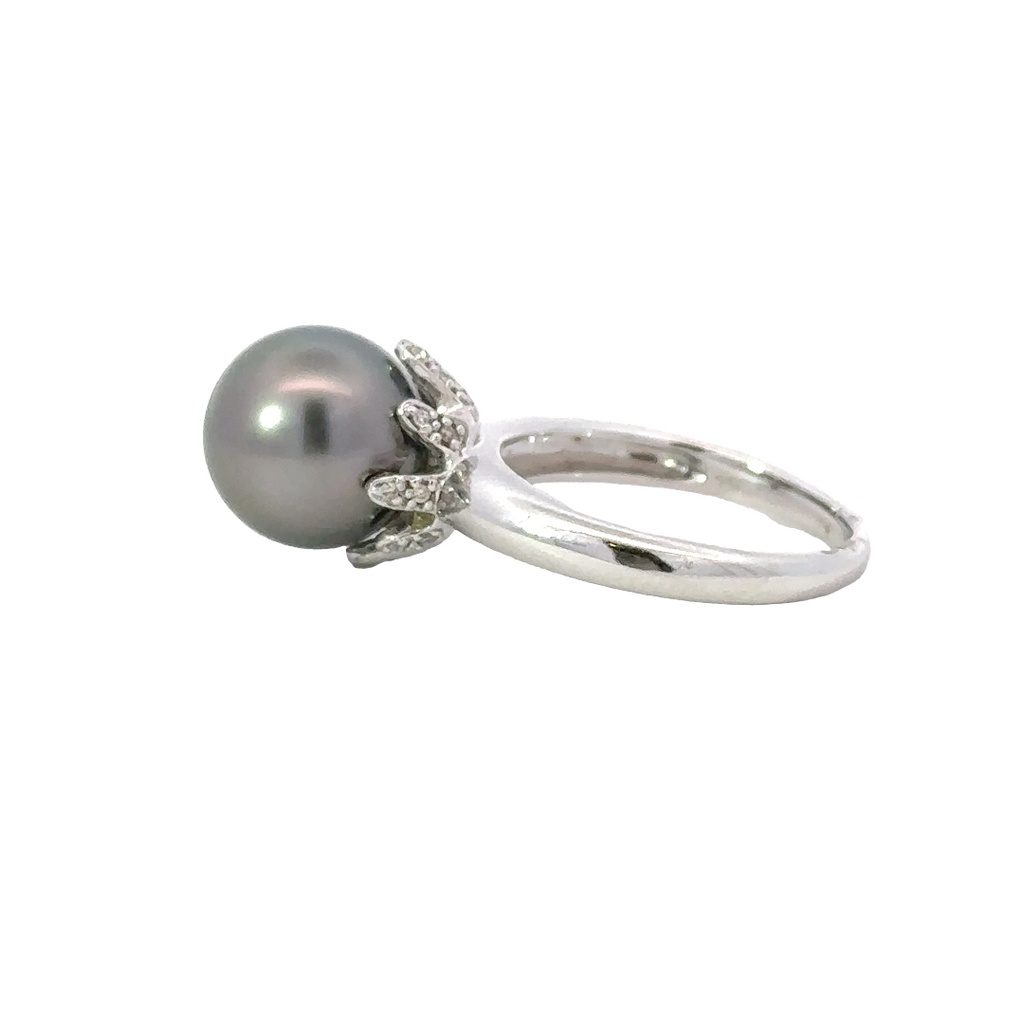Tahitian Pearl 10.5-11mm & Diamond Ring In 18K