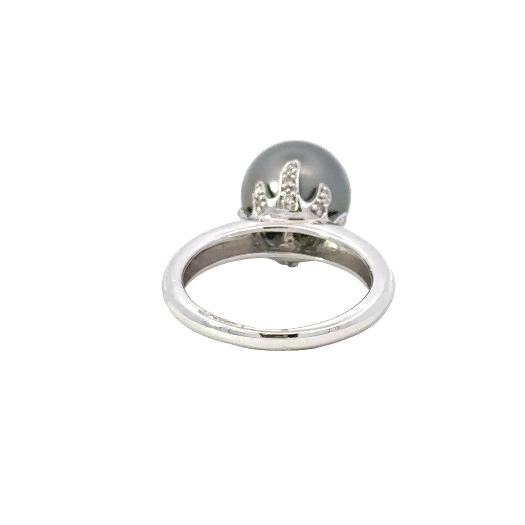 Tahitian Pearl 10.5-11mm & Diamond Ring In 18K