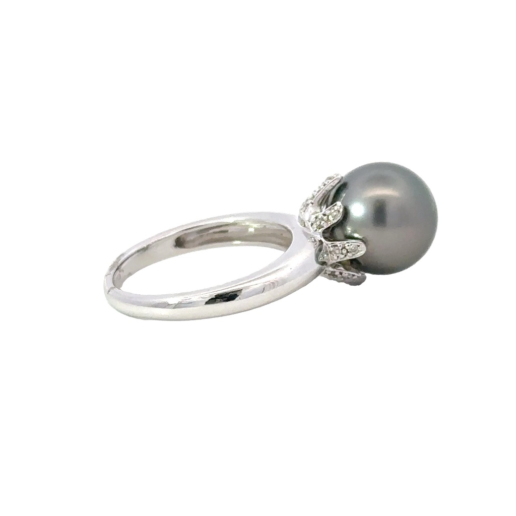 Tahitian Pearl 10.5-11mm & Diamond Ring In 18K