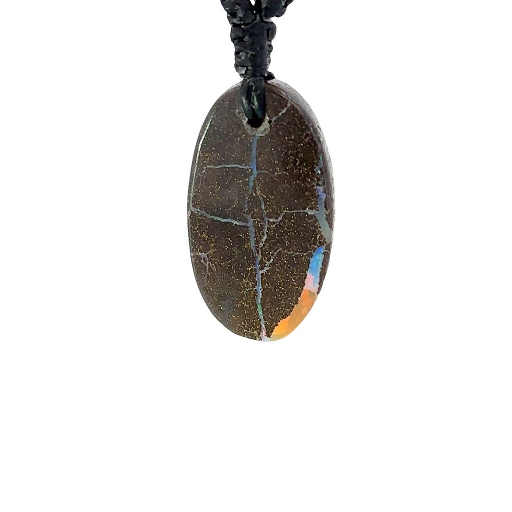 Boulder Opal Pendant on Black Macramé Cord