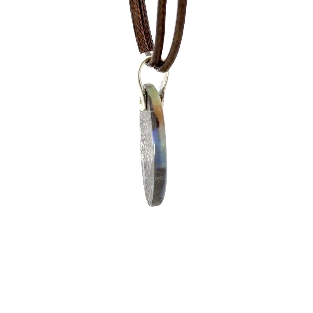 Silver Boulder Opal Pendant On Brown Leather