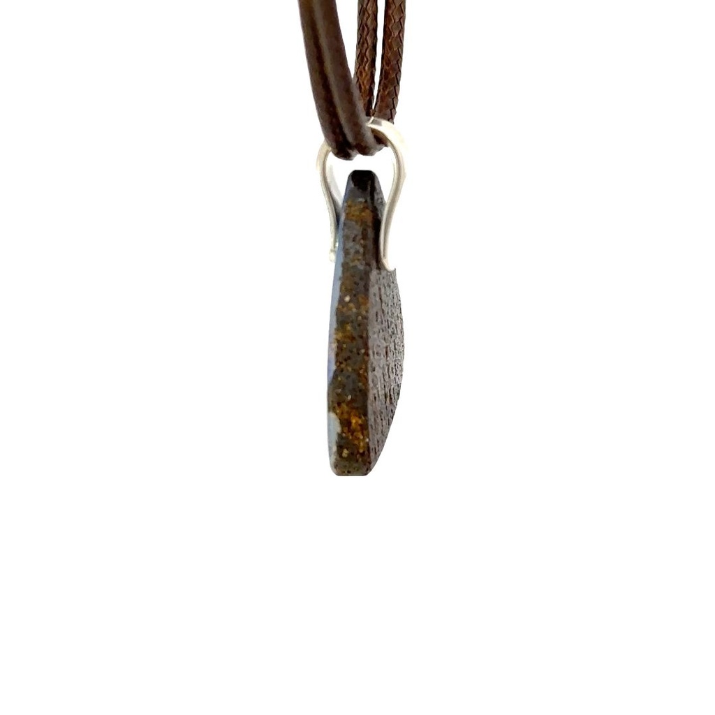 Silver Boulder Opal Pendant on Brown Leather
