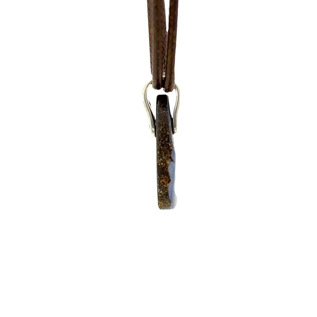 Silver Boulder Opal Pendant on Brown Leather