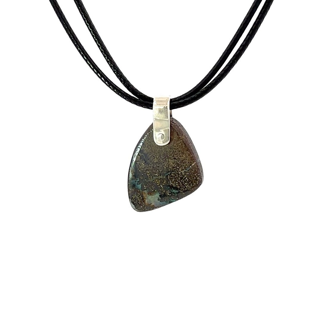Boulder Opal Pendant W/ Silver on Leather