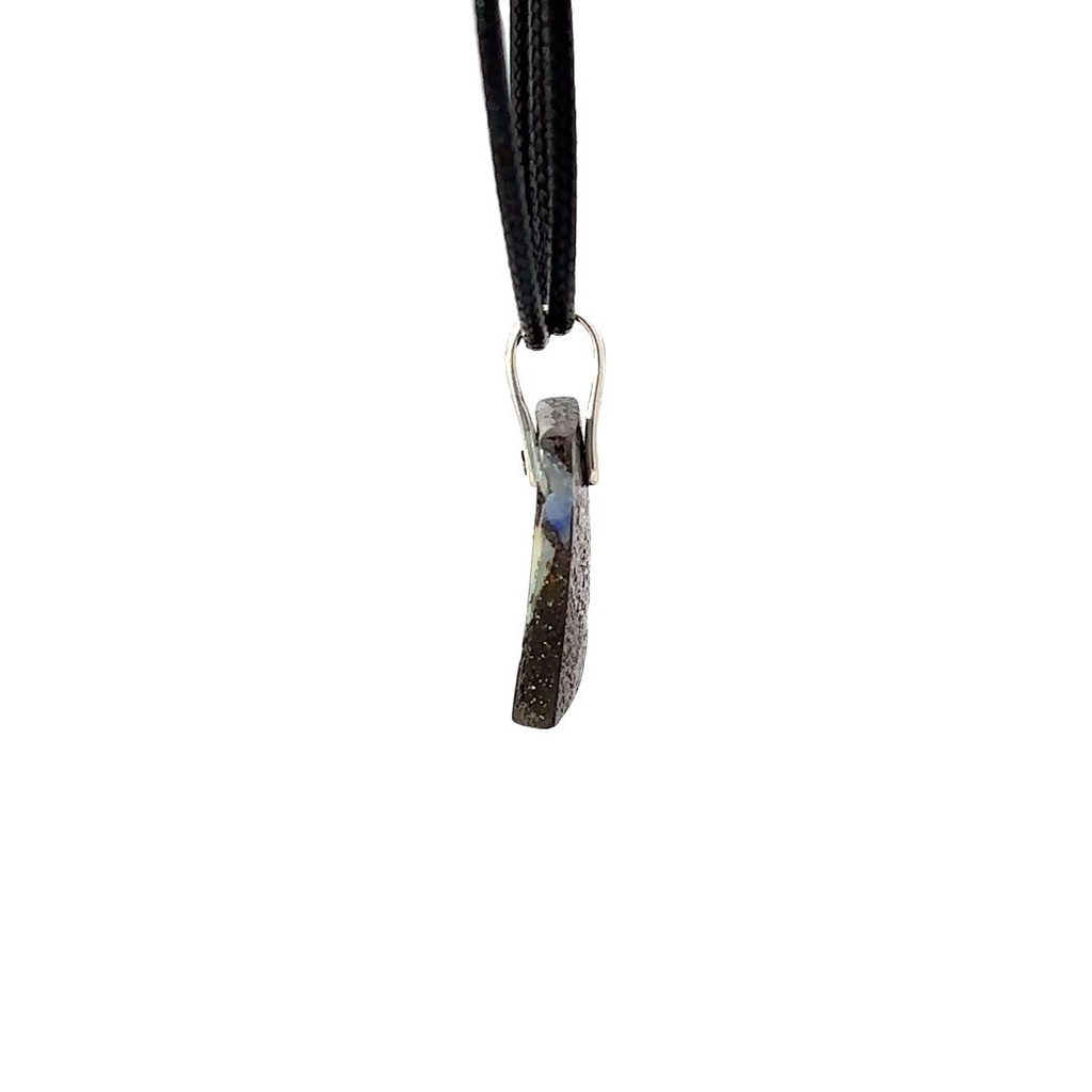 Boulder Opal Pendant W/ Silver on Leather