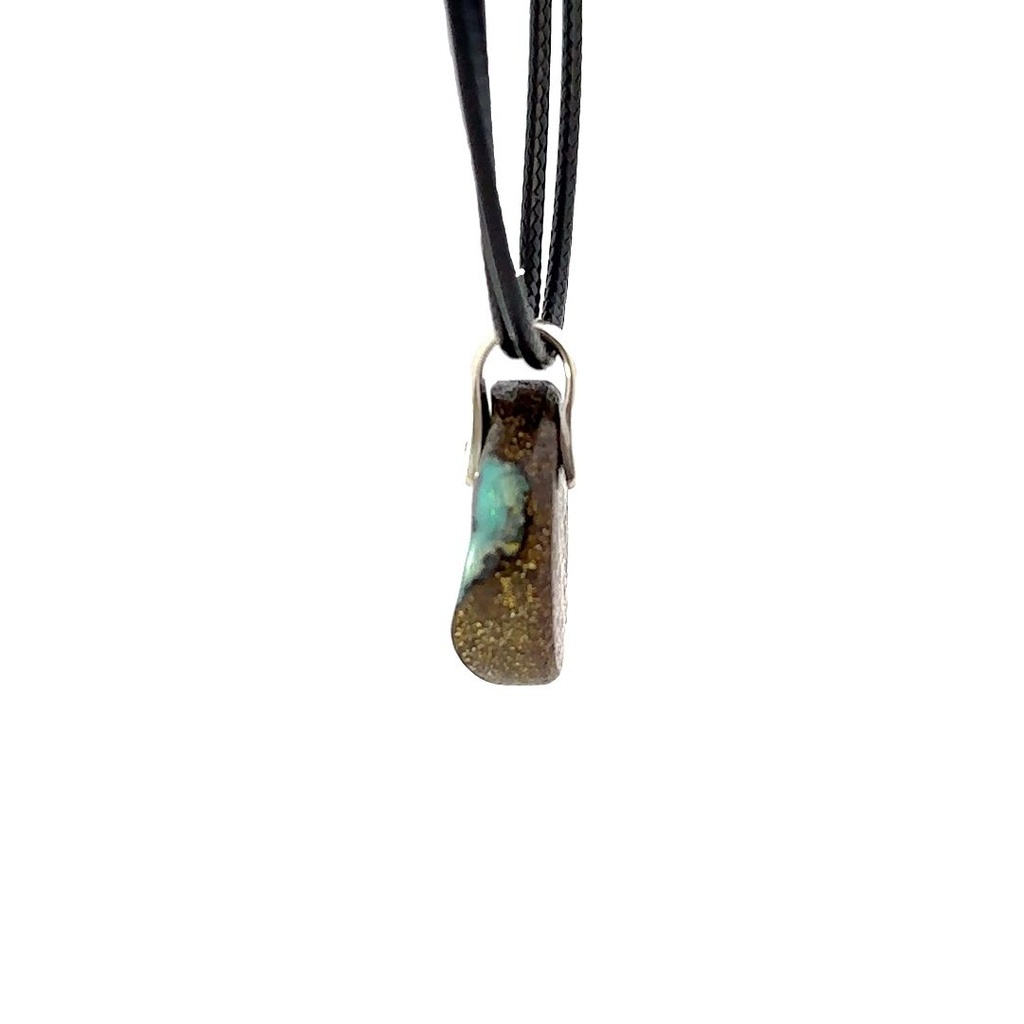 Boulder Opal Pendant W/Silver on Leather