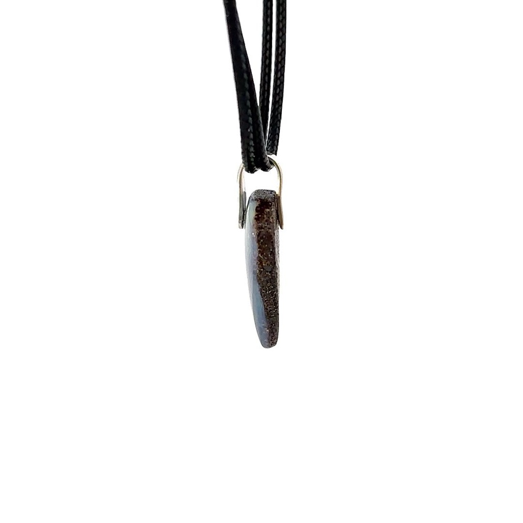 Boulder Opal Pendant W/Silver on Leather