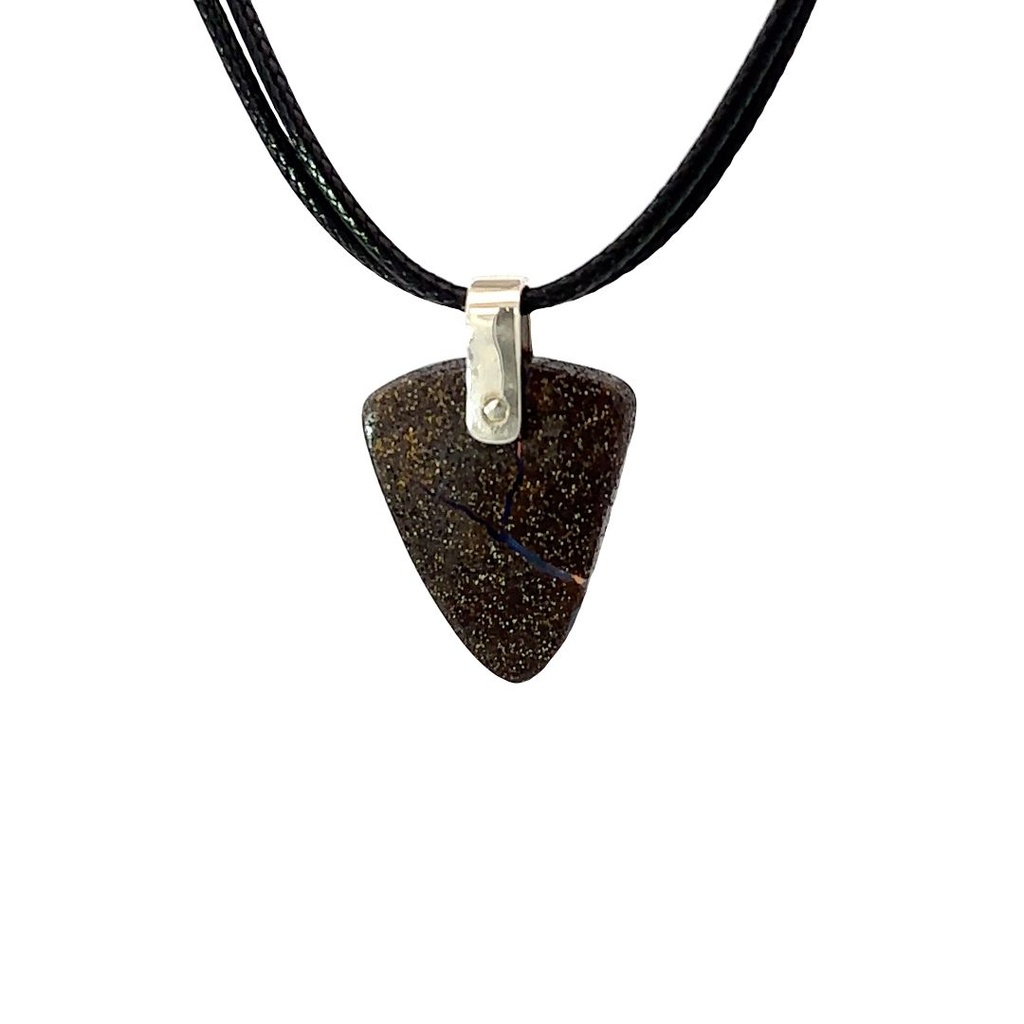 Boulder Opal Pendant W/Silver on Leather