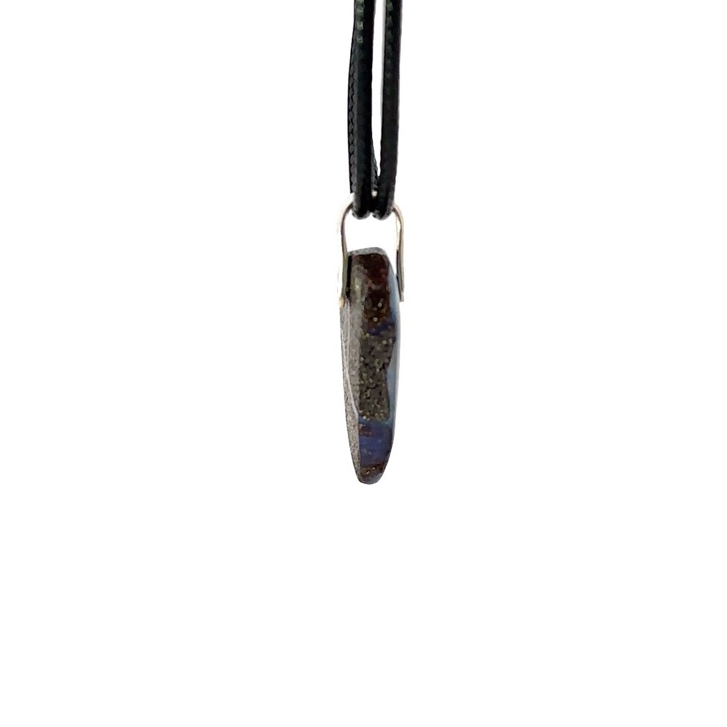 Boulder Opal Pendant W/Silver on Leather