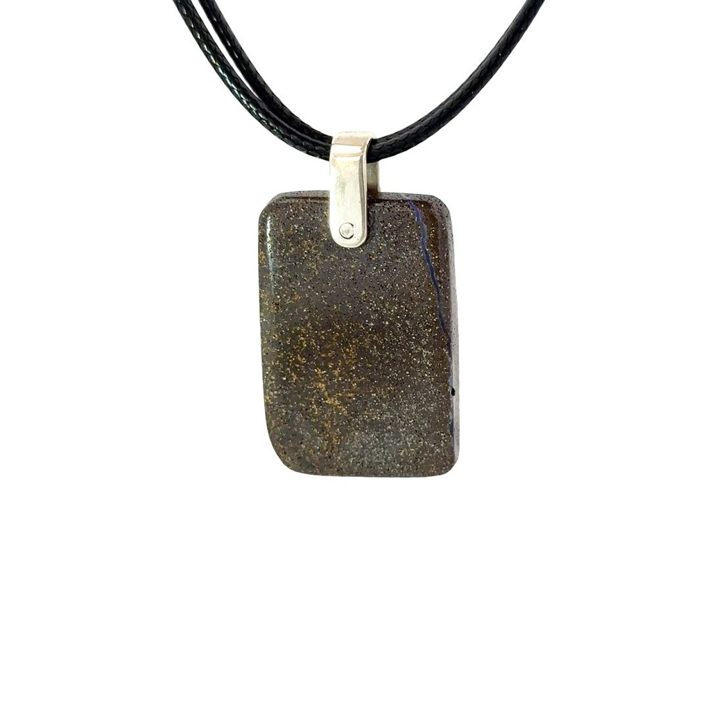 Boulder Opal Pendant W/ Silver on Leather