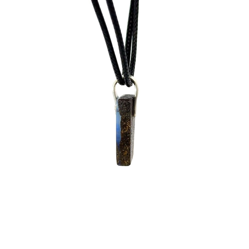 Boulder Opal Pendant W/ Silver on Leather