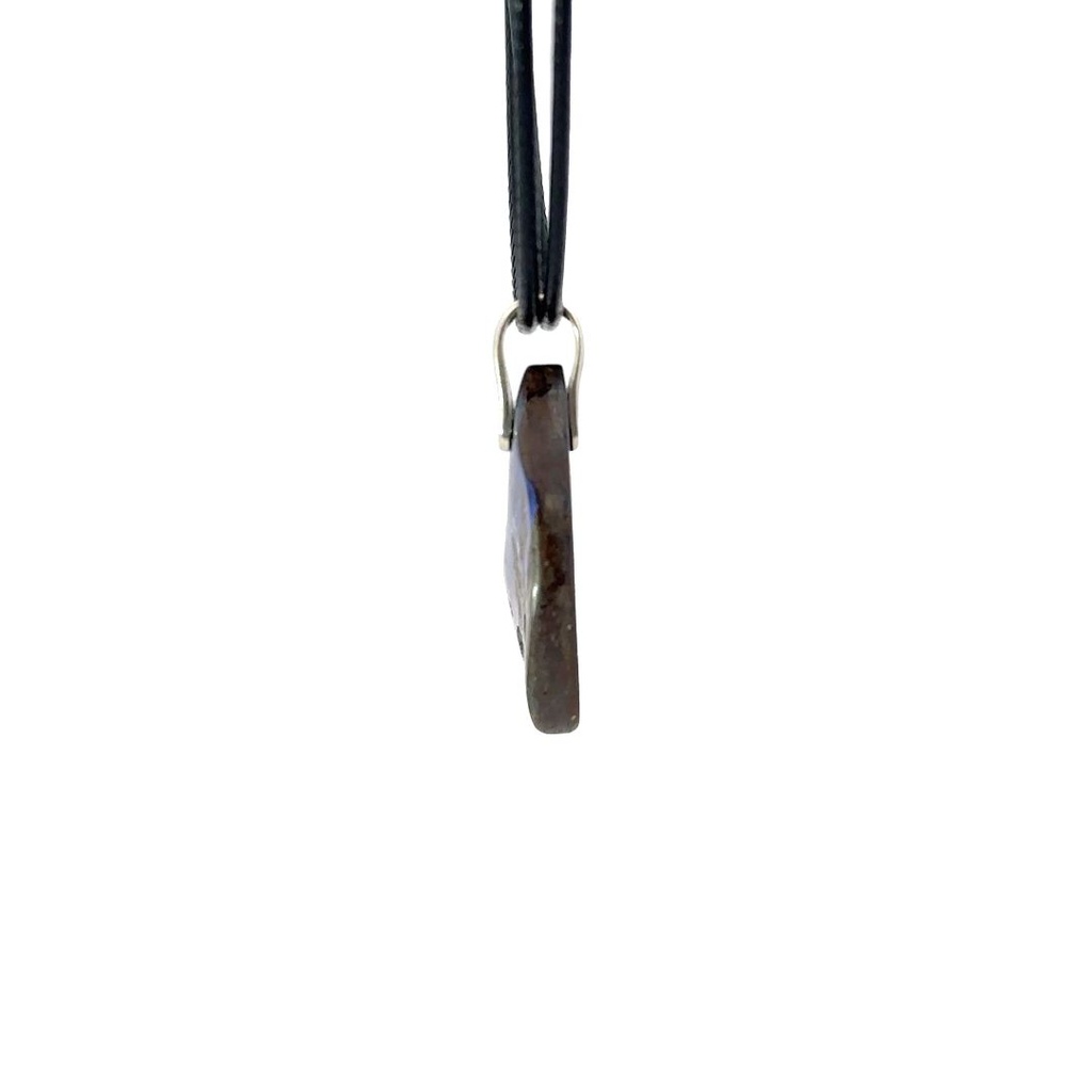 Silver Boulder Opal Pendant on Black Leather
