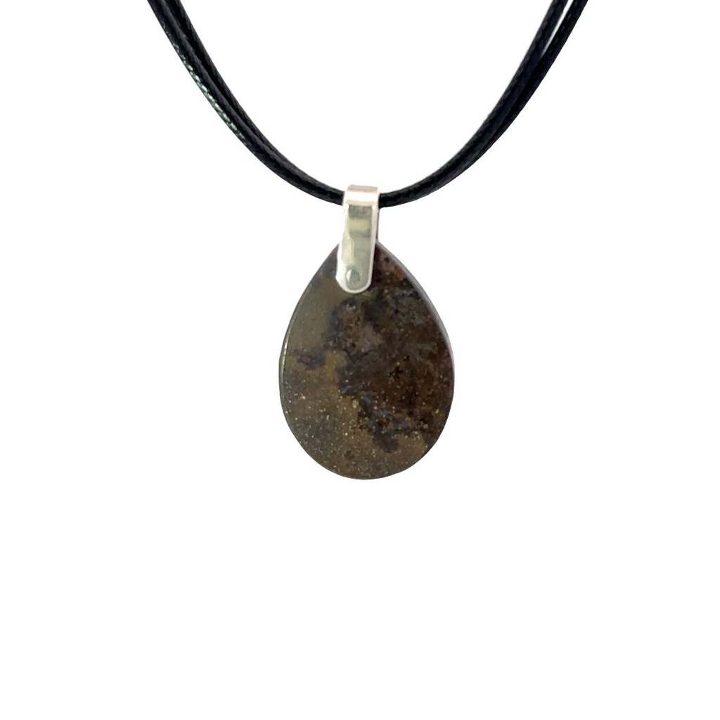 Silver Boulder Opal Pendant on Black Leather
