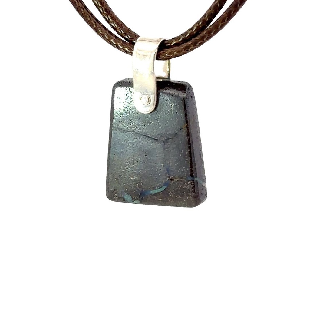 Silver Boulder Opal Pendant on Brown Leather