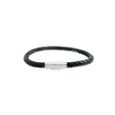 Men's Black Leather Bracelet with Steel Clasp