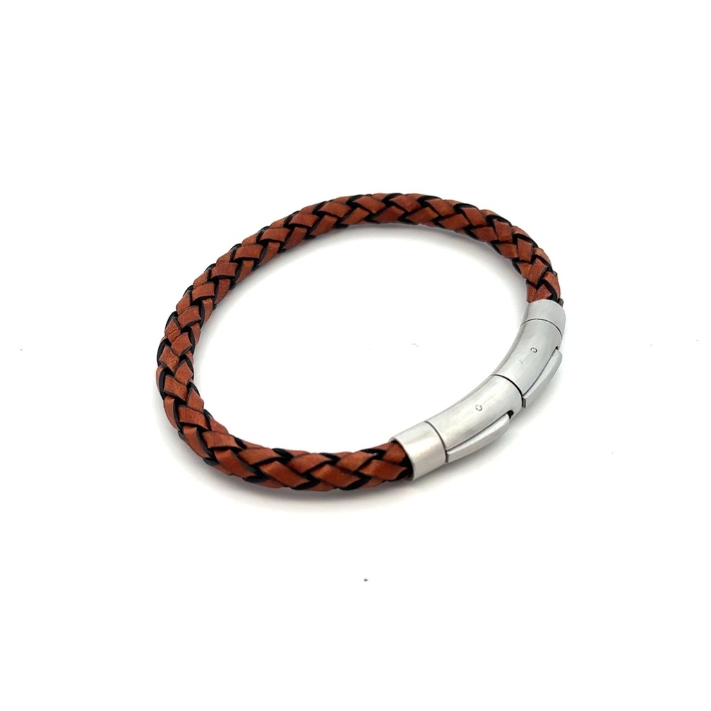 Tan Leather Mens Bracelet With Stainless Steel Clasp