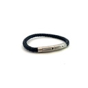 Men's Braided Navy Leather Bracelet With Steel Clasp