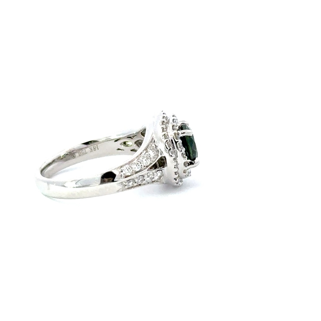 18ct White Gold Green Sapphire & Diamond Ring