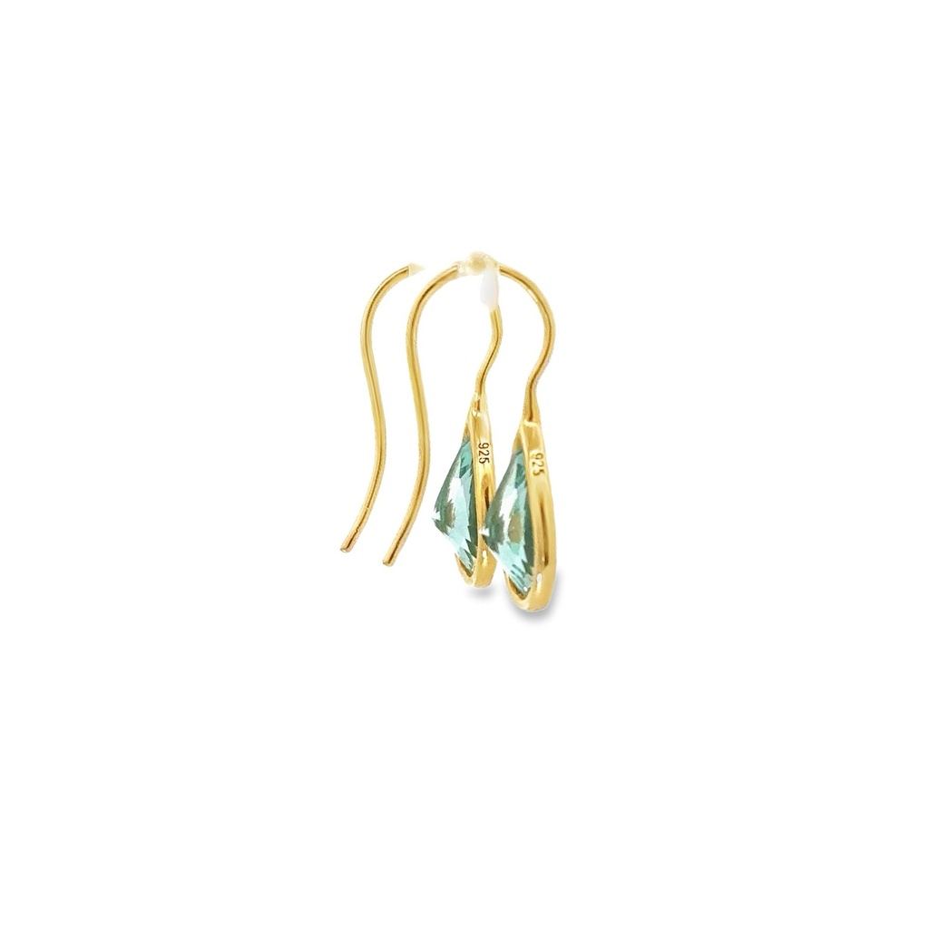 Gold Plated Aqua Green Teardrop Earrings