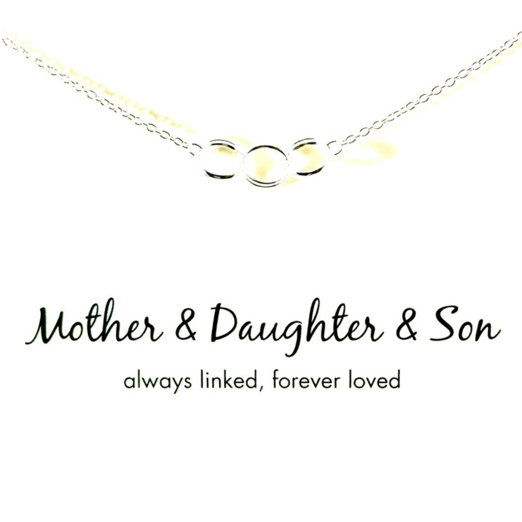 Petals Silver Necklace "Mother & Daughter & Son" With Linked Circles