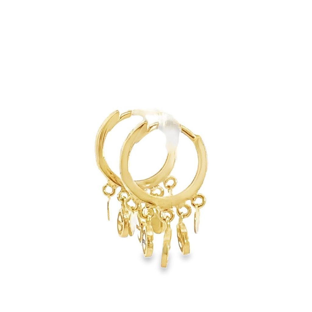 Huggie Hoop Earrings | With Disc Tassel 9K Yellow Gold