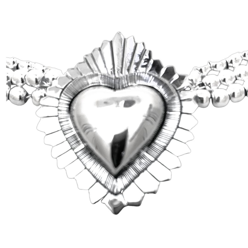 Silver Necklace Triple Bead Strand & Heart