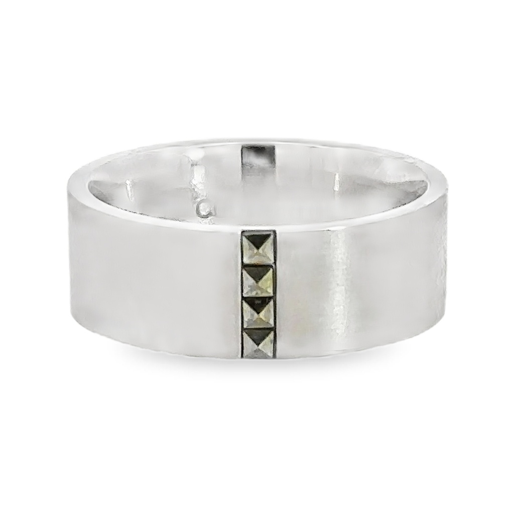 Mens Satin Ring In Stainless Steel With Pyrite Detail