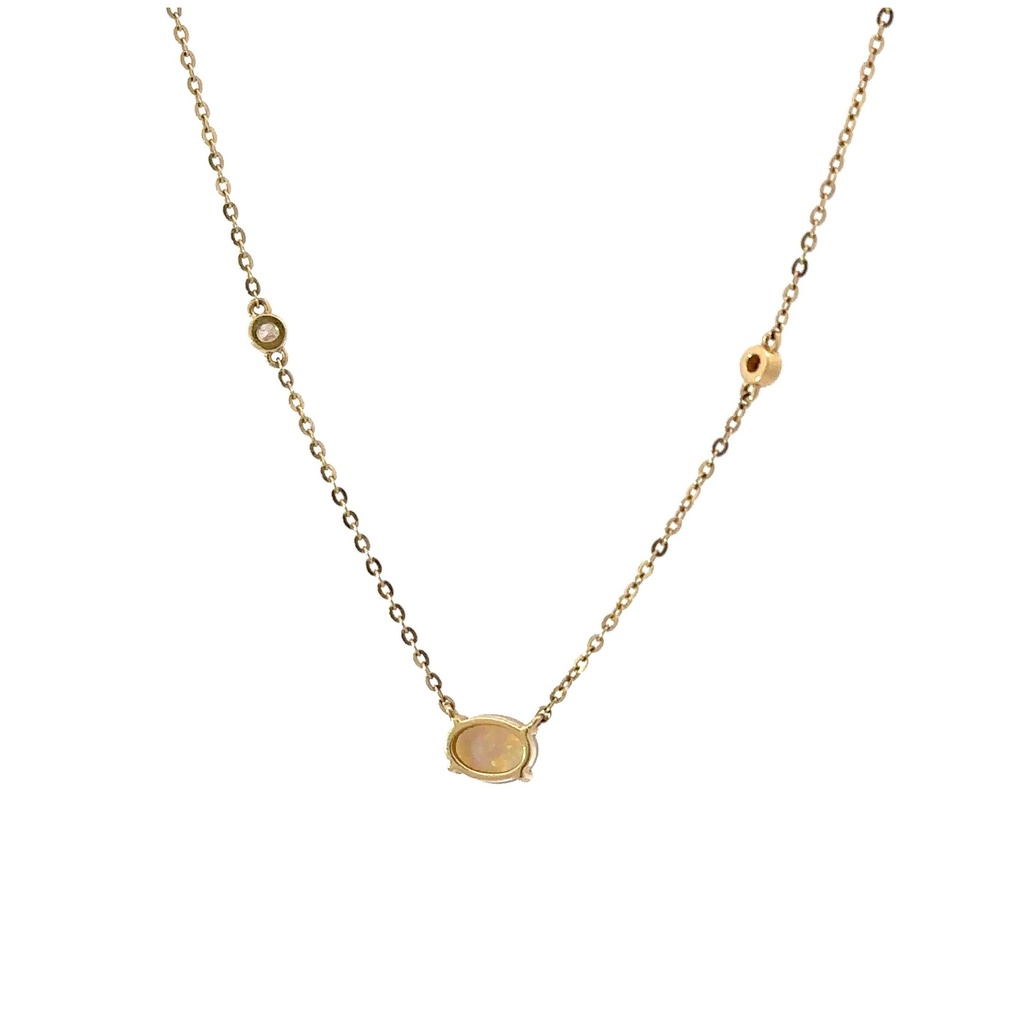 Opal Necklace & Diamond Detail | 14K Lightning Ridge
